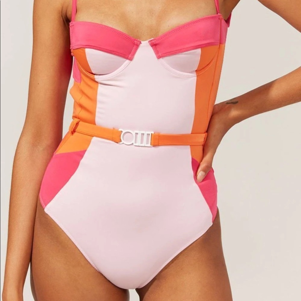 Solid & Striped Spencer Colorblocked Pink Orange One Piece Swimwear Swimsuit XS